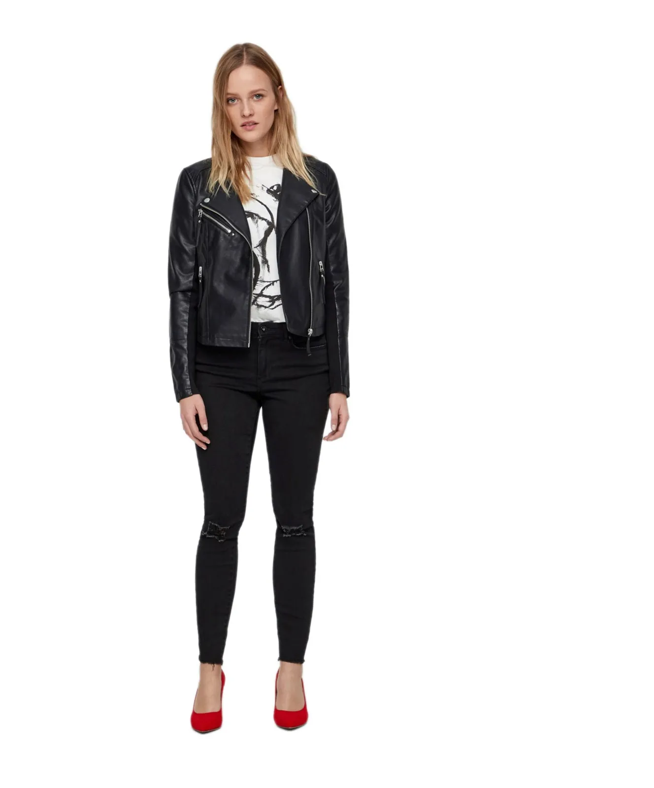 Vero Moda Lederjacke Skinny Fit Riafavo in Black