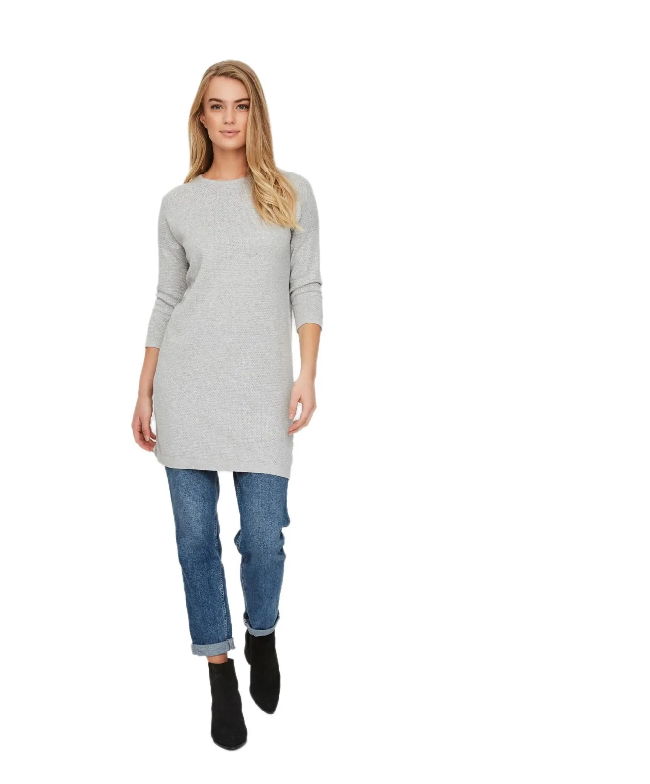 Vero Moda langes Strickkleid Minnie in hellgrau