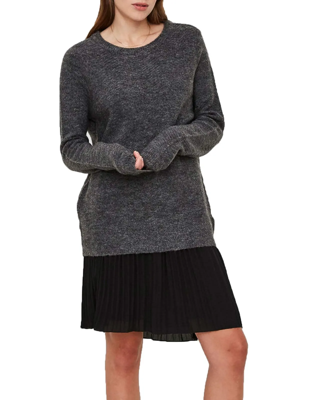 Vero Moda Strickpullover Regular Fit Ginger Vali in Dark Grey Melange