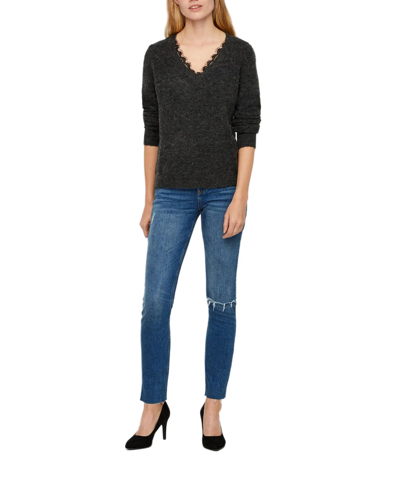 Vero Moda Strickpullover Regular Fit Iva in Dark Grey Melange