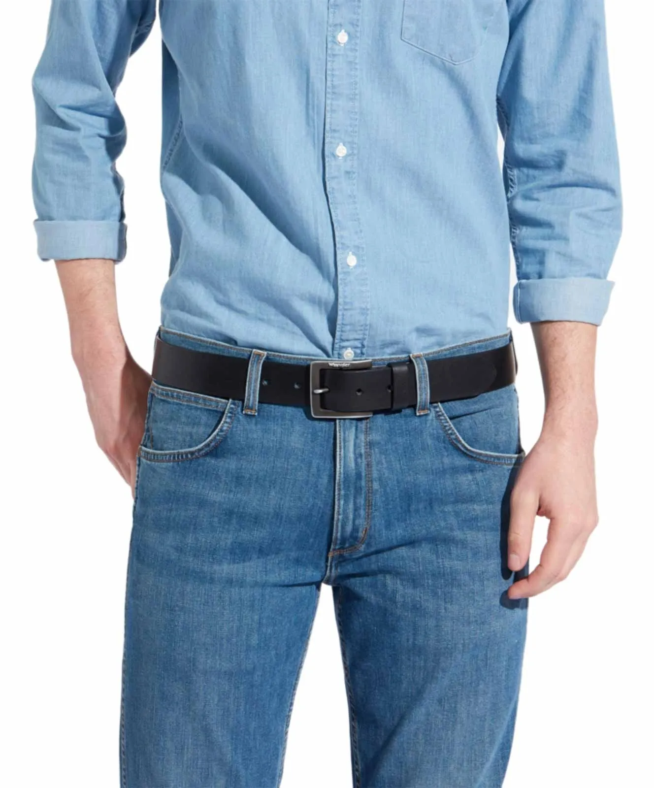 Wrangler Ledergürtel Herren Gürtel Kabelbuckle in Black