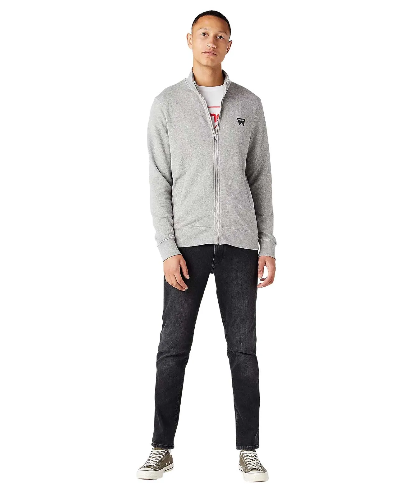Wrangler Sweatjacke Funnel Neck Zip Sweatshirt in Mid Grey Mel