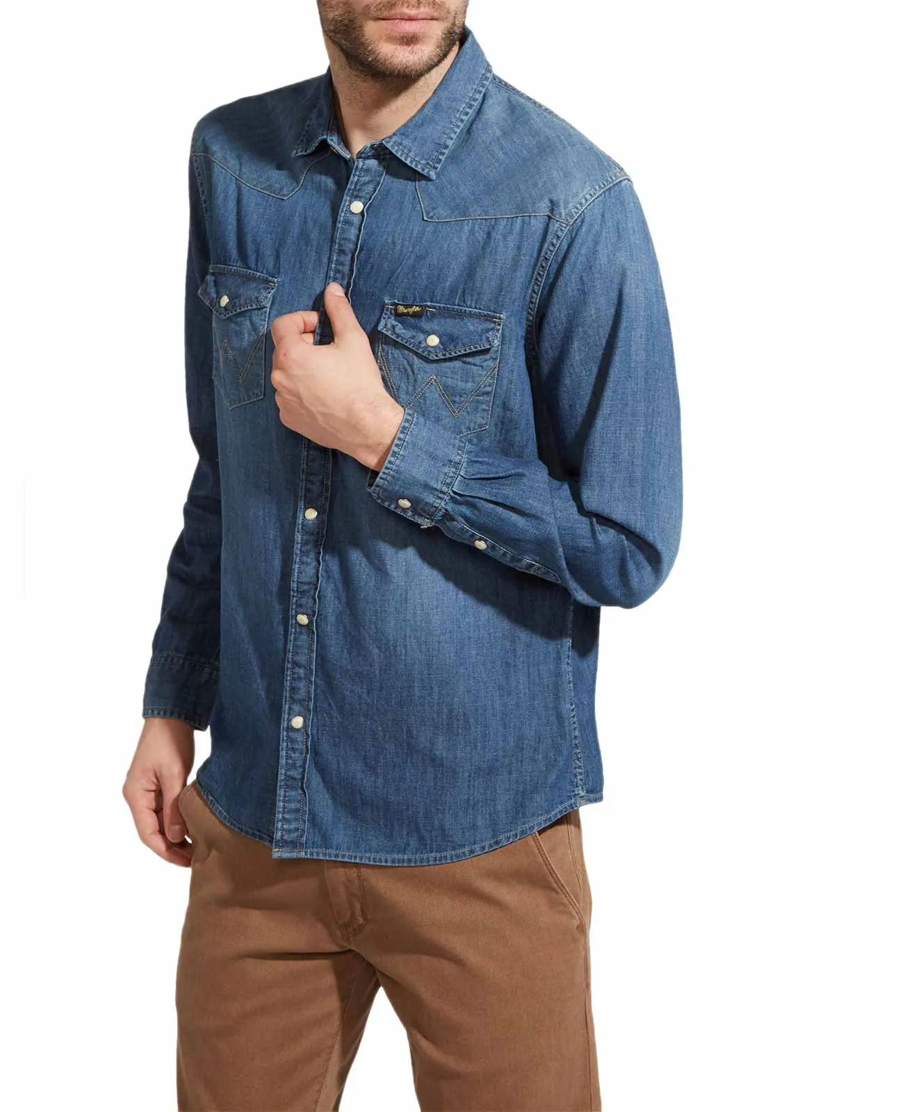Wrangler Jeanshemd Western Denim Shirt in Mid Indigo