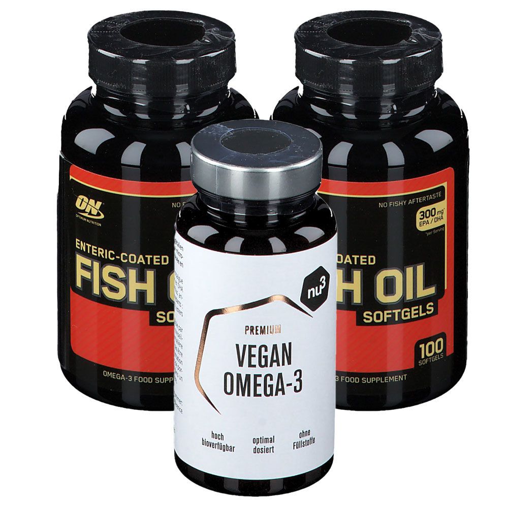 nu3 Omega-3 vegan + Optimum Nutrition Fish-Oil