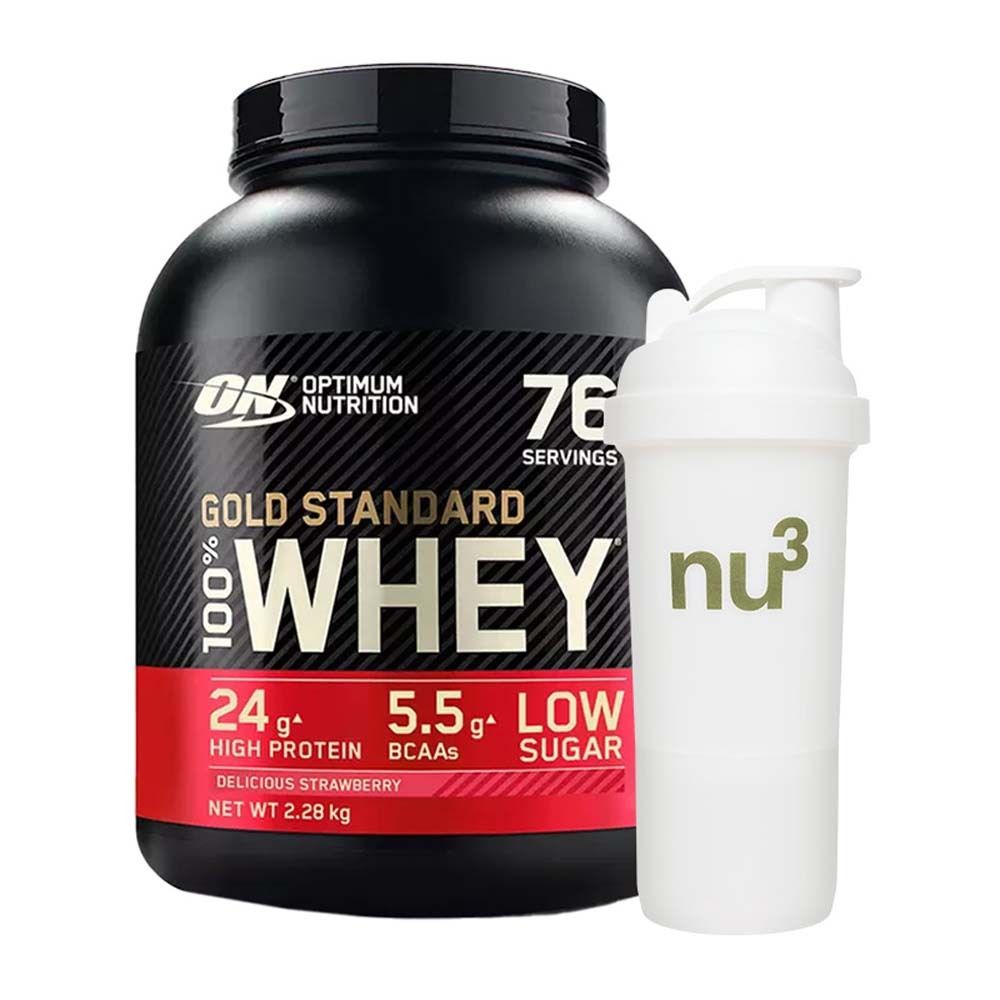 Optimum Nutrition 100 % Whey Gold Standard, Delicious Strawberry + nu3 SmartShake
