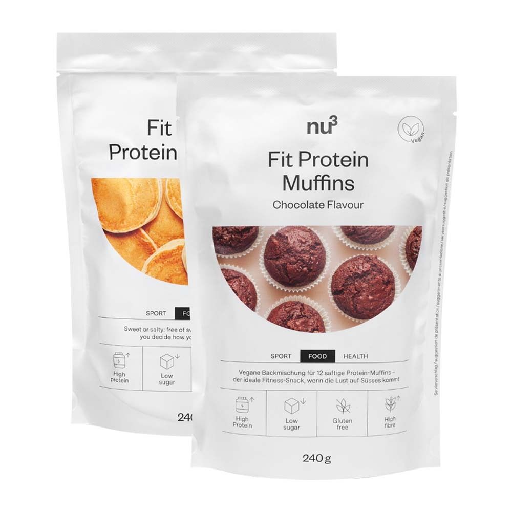 nu3 Fit Pancakes, ungesüßt + nu3 Fit Protein Muffins Schokolade, Backmischung