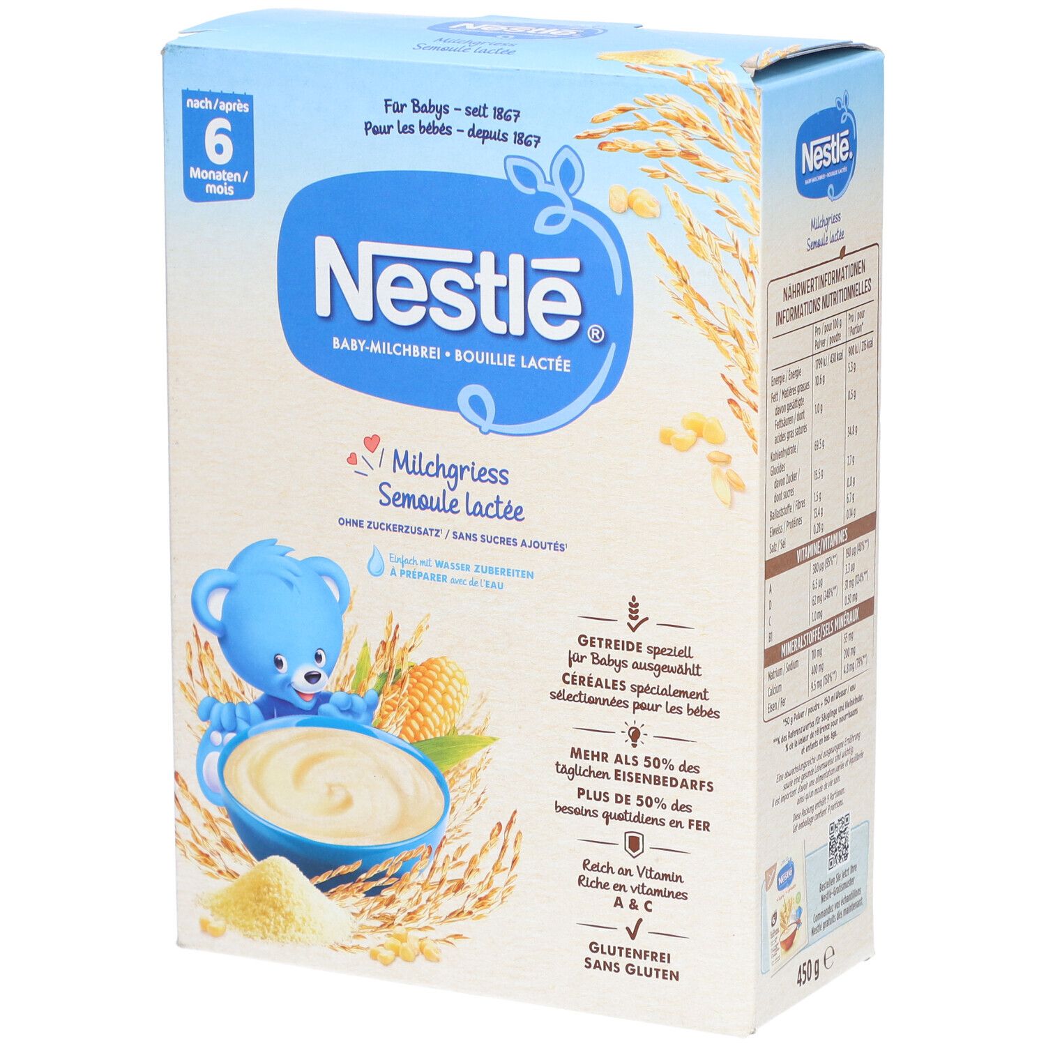Nestlé Milchgriess ab 6 Monaten – Milch-Getreidebrei mit Weizengrieß