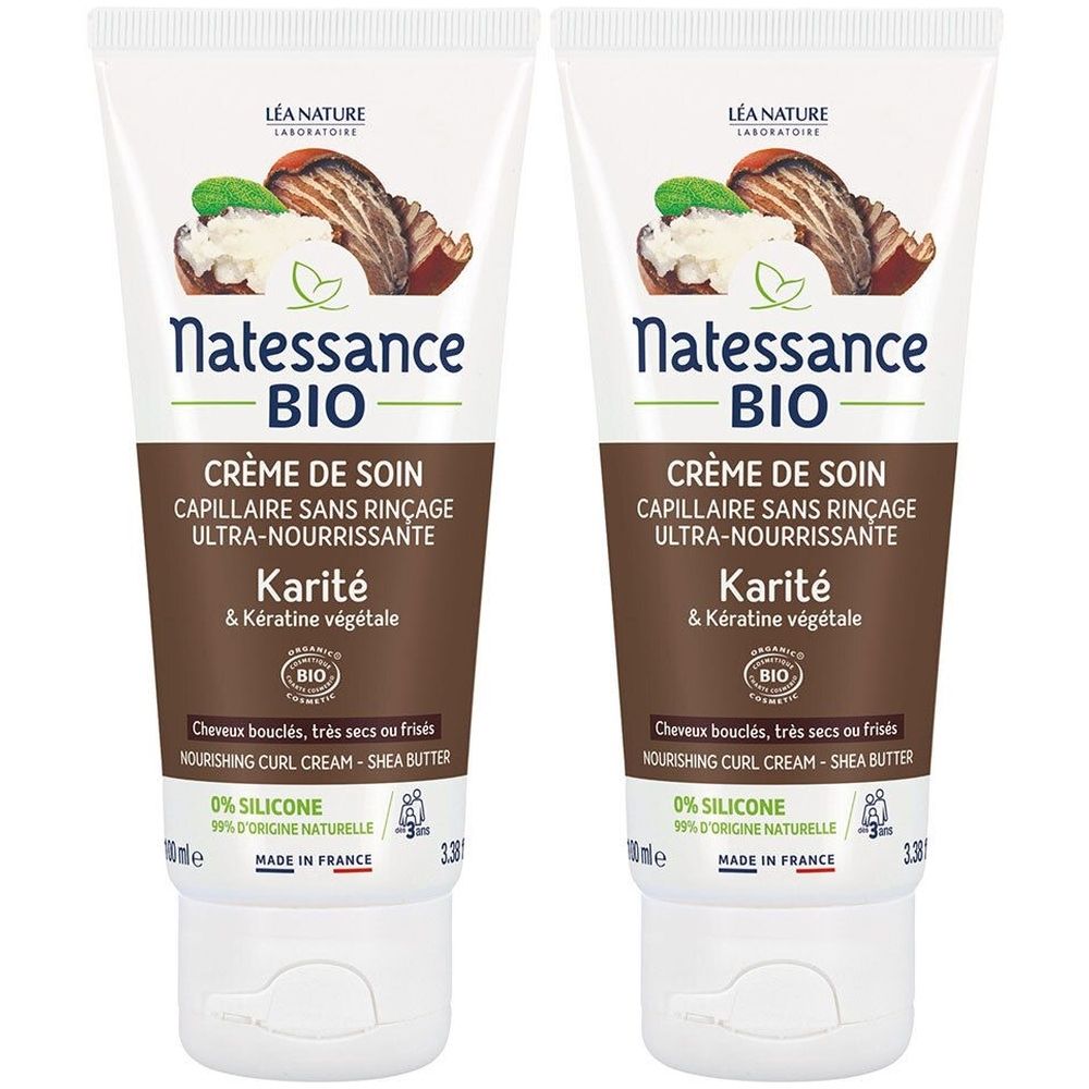 Natessance Creme ohne Ausspülen Bio Karité und pflanzliches Keratin Lockiges Haar