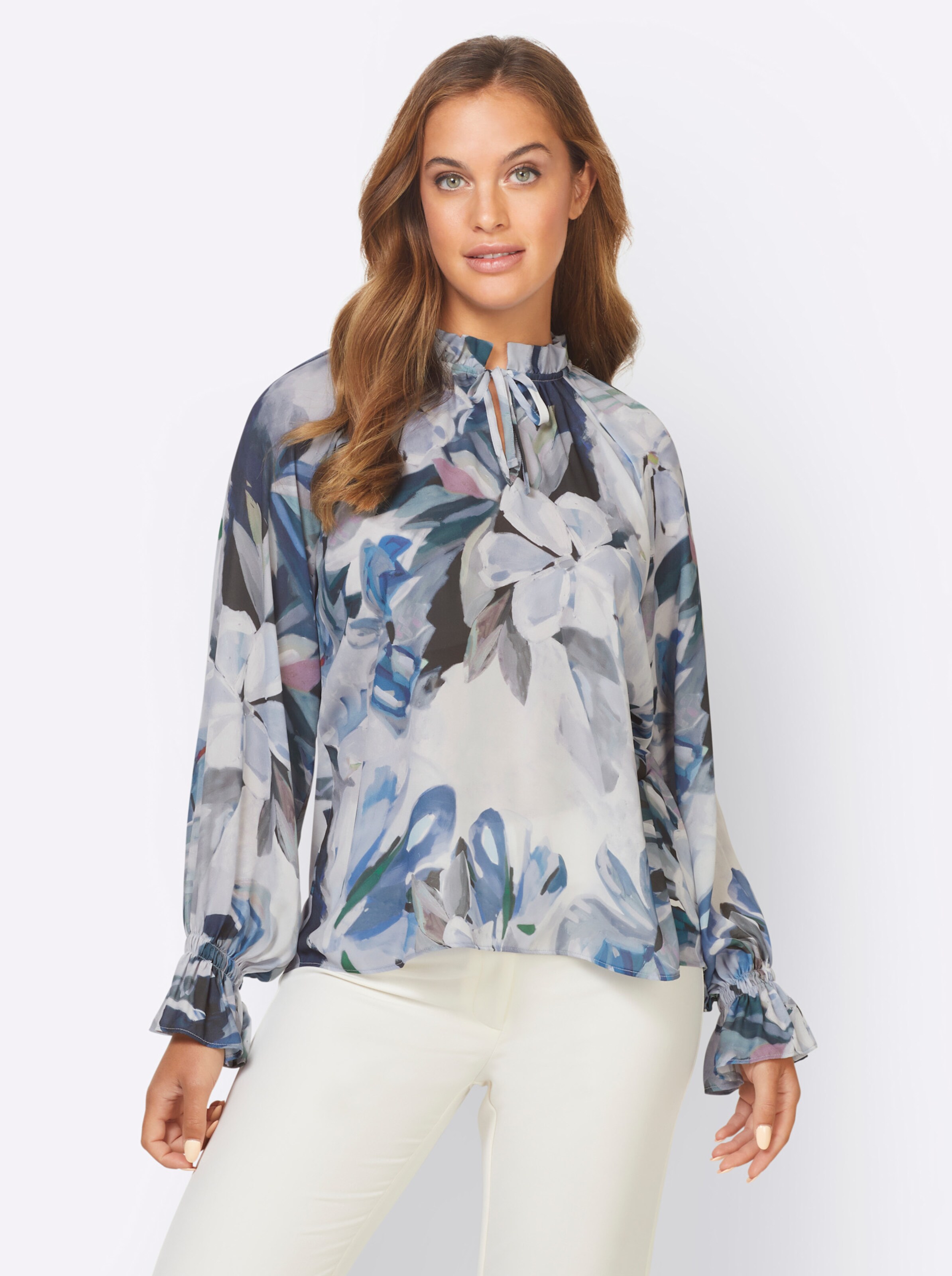 Bluse in hellblau-mauve-bedruckt von heine