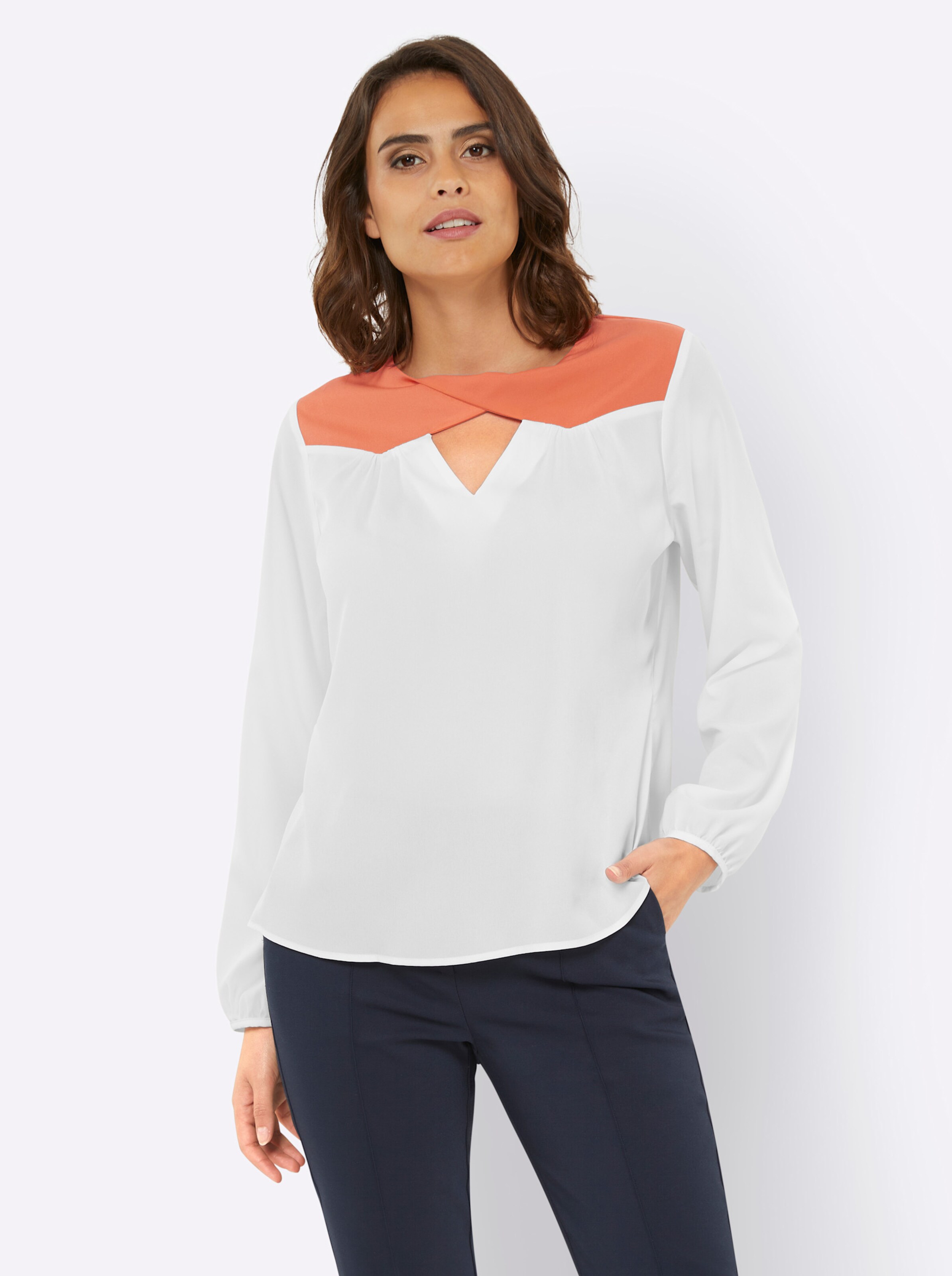 Bluse in ecru-mandarine von heine
