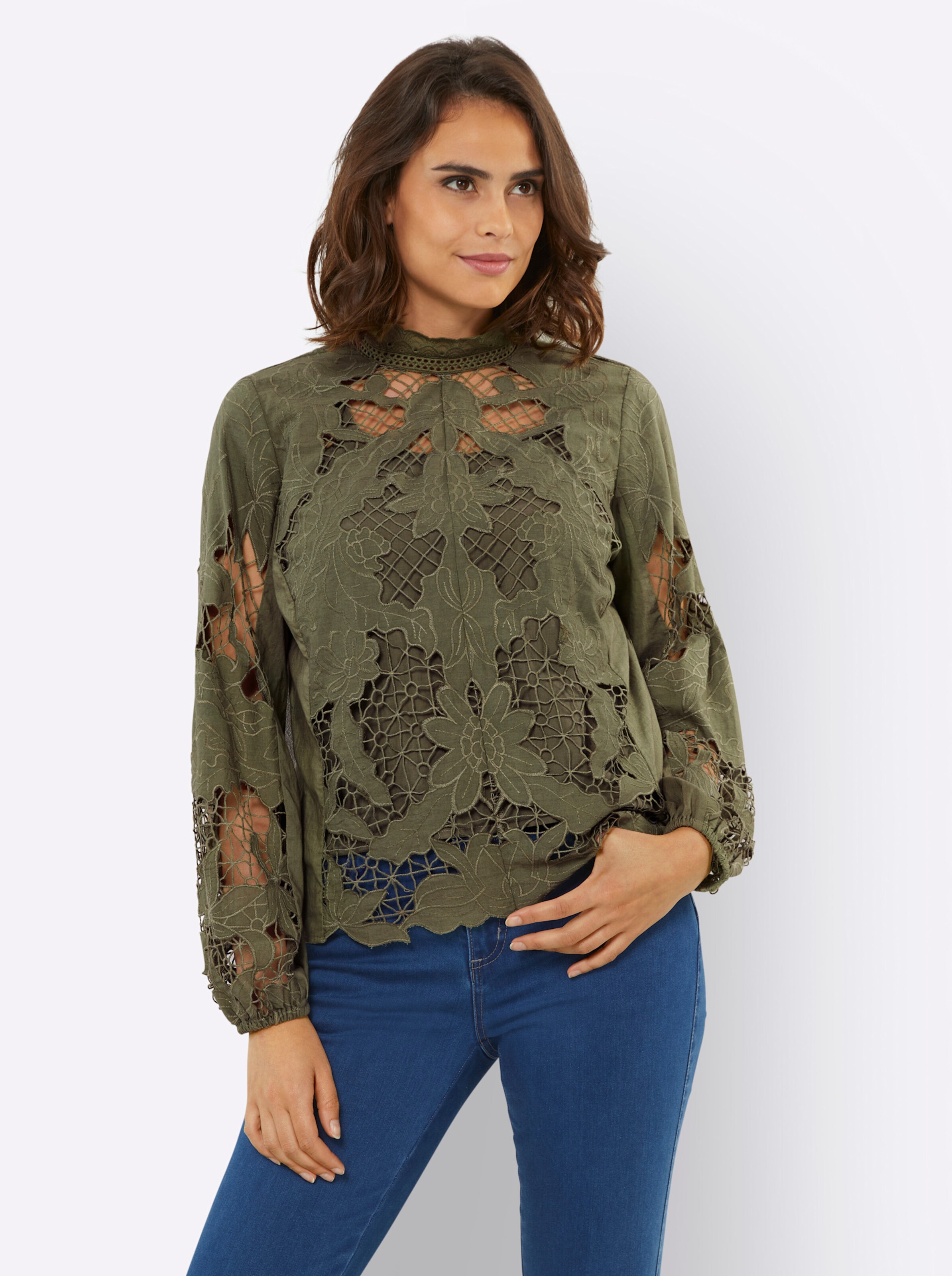 Spitzen-Bluse in oliv von heine