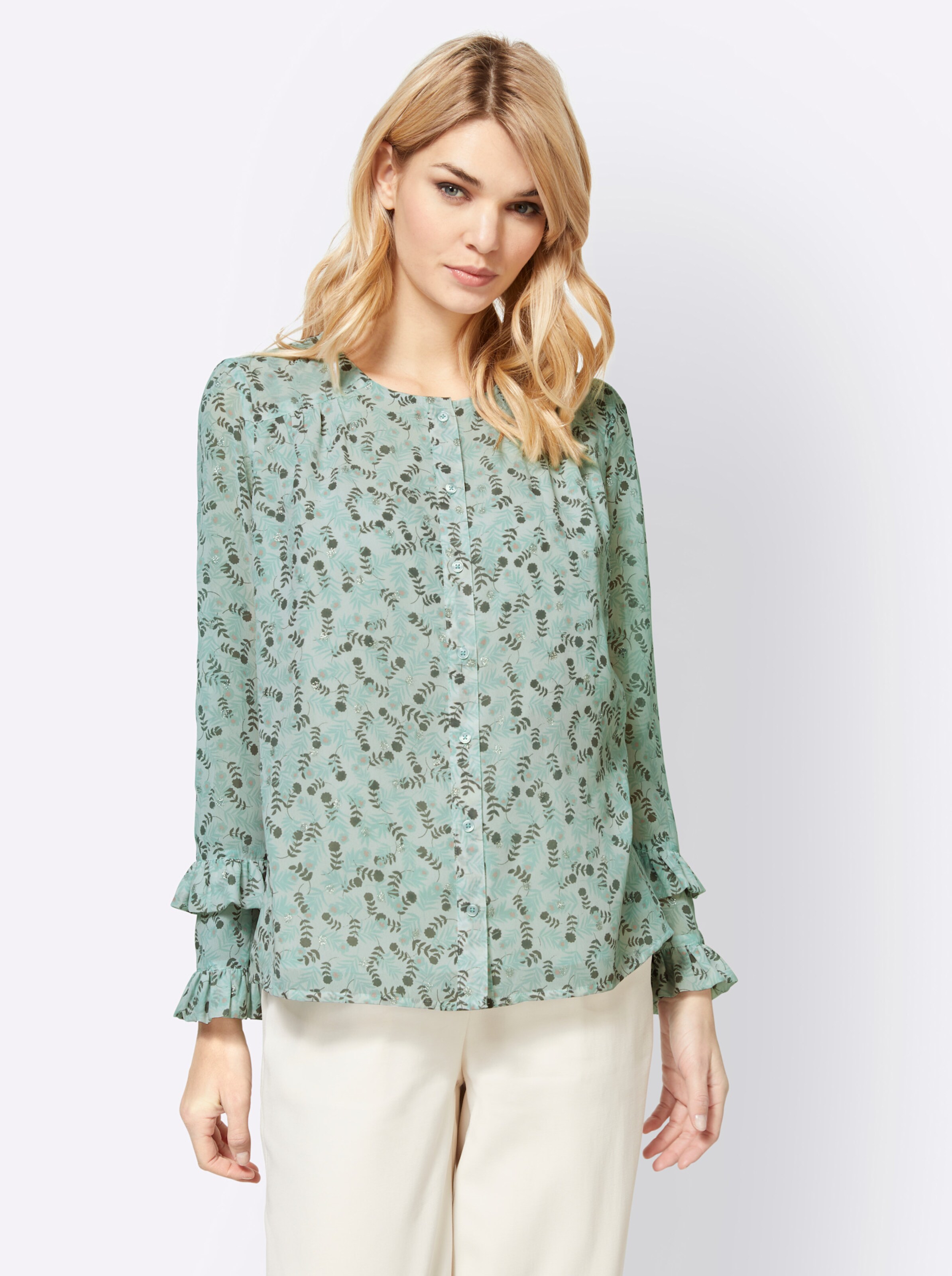 Bluse in kalkmint-anthrazit-bedruckt von heine