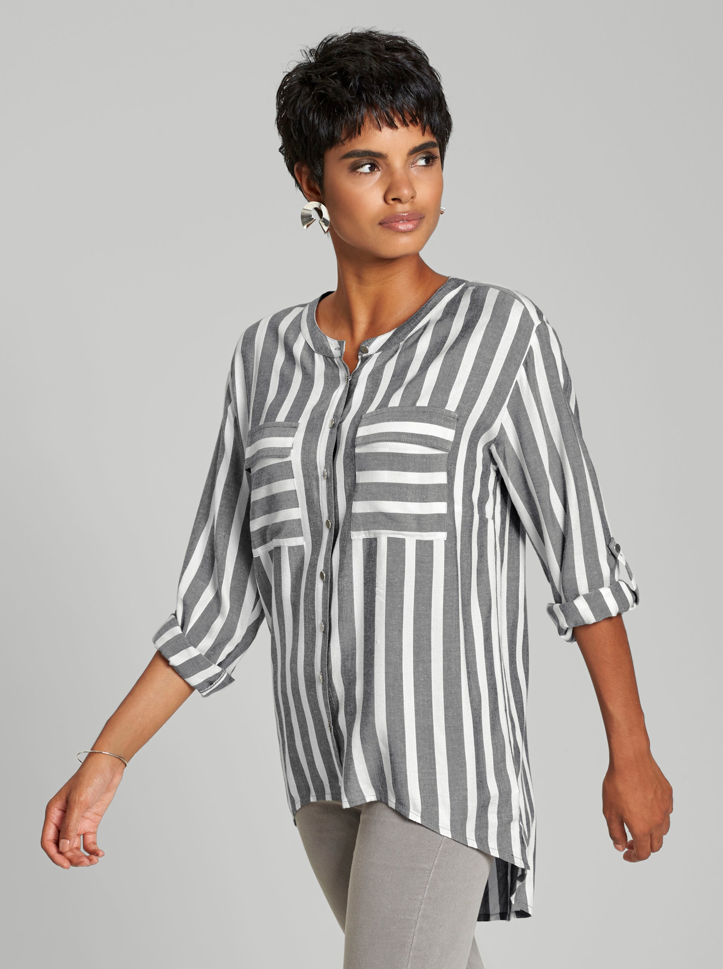 Gestreifte Bluse in weiss-grau-gestreift von heine