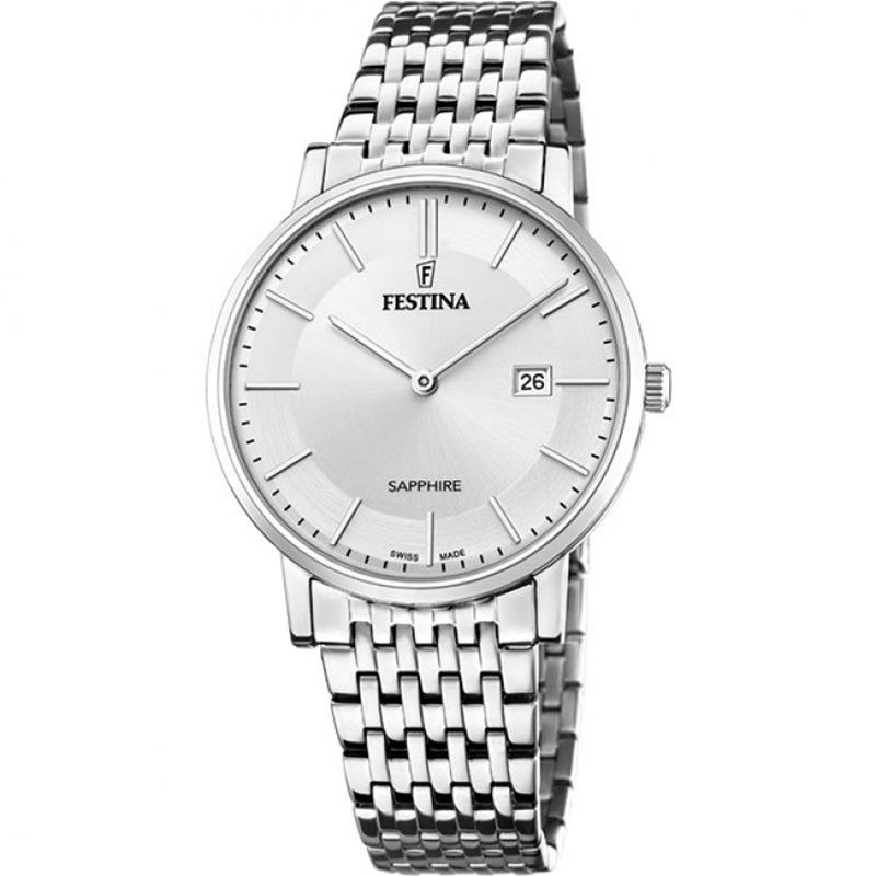Festina Swiss Made F20018/1 Sapphire, Silberfarbene Herrenuhr