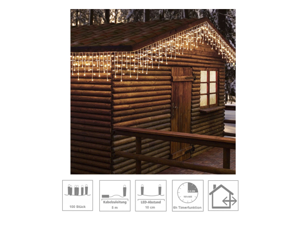 Ekström, Unsere Neuheiten, Ekström LED Lichtervorhang Outdoor 'Icicle' 100 LED mit 15 Strängen 175x120cm, warm weiss, Produkte & Wohnen