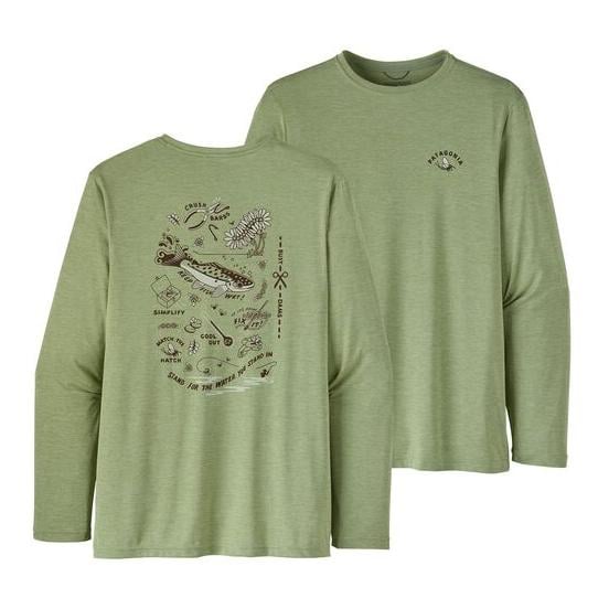 Patagonia M's L/S Cap Cool Daily Fish Graphic Shirt - - Salvia Green X-Dye -