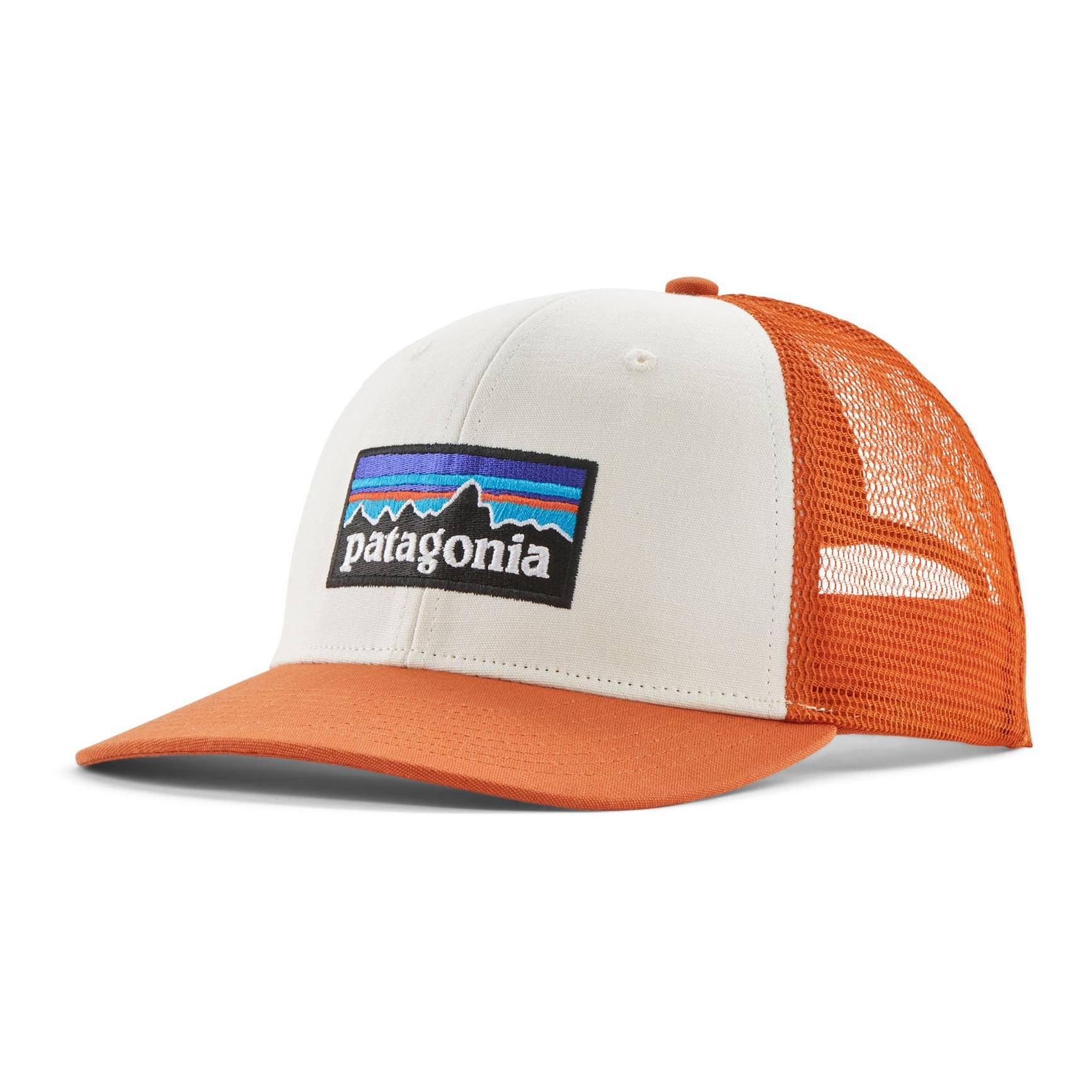 Patagonia P-6 Logo Trucker Hat - Cap - White w/ Redtail Rust -