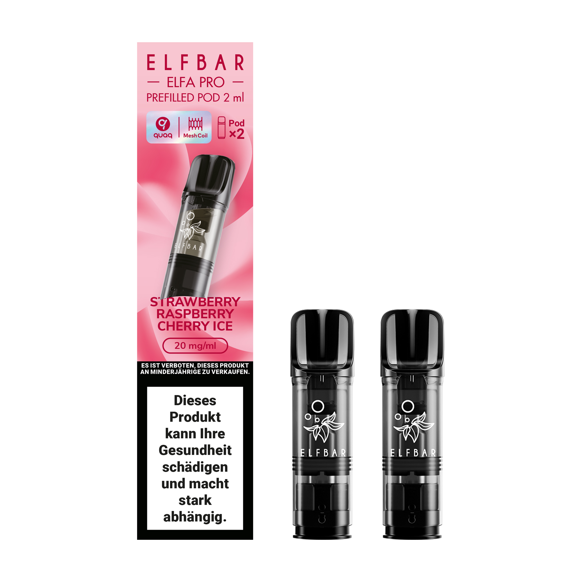 ELFBAR ~ Elfa Pro - 2 x 2ml Pods (20mg) ~ Strawberry Raspberry Cherry ICE