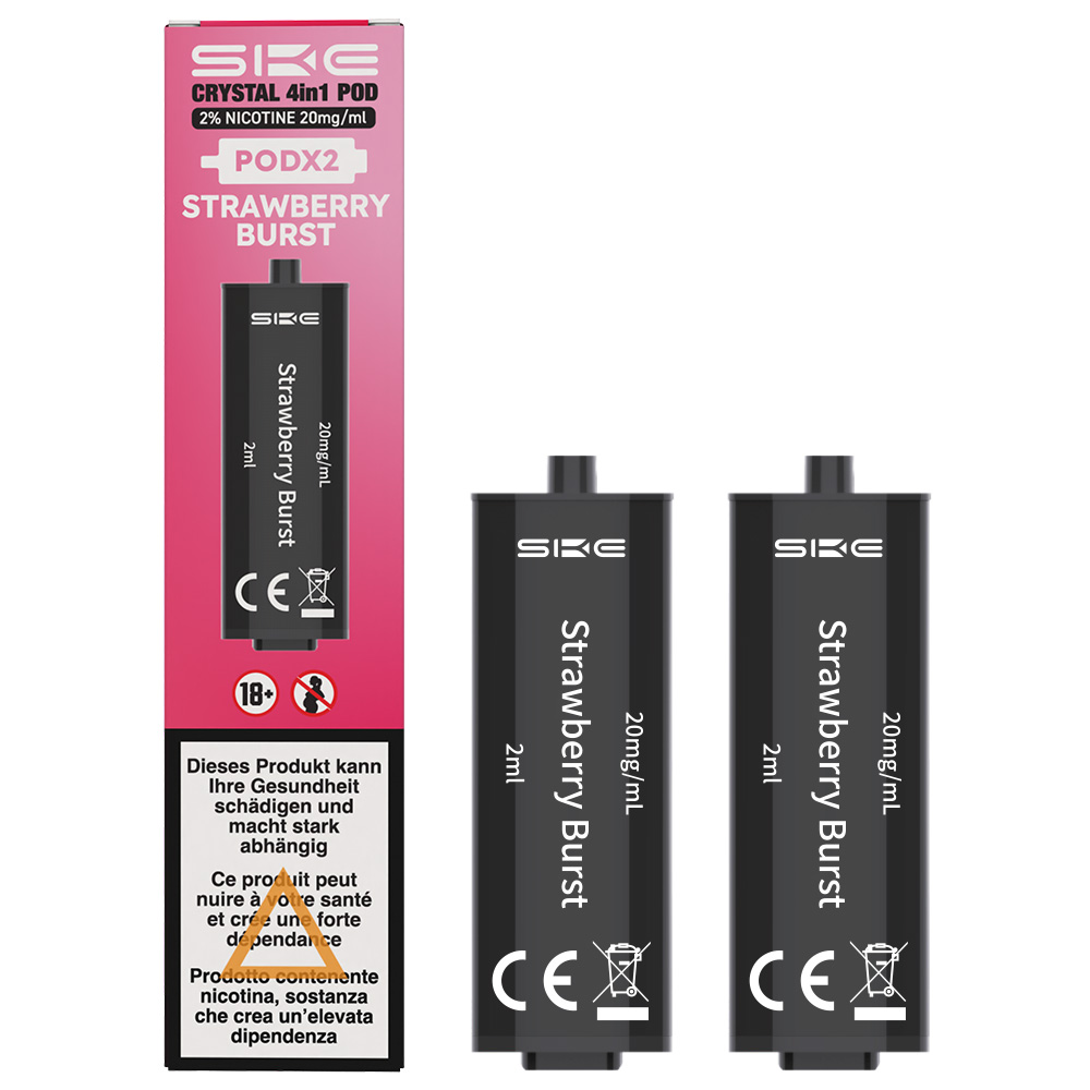 SKE Crystal ~ 4 in 1 ~ 2x2ml Pods (20mg) ~ Strawberry Burst