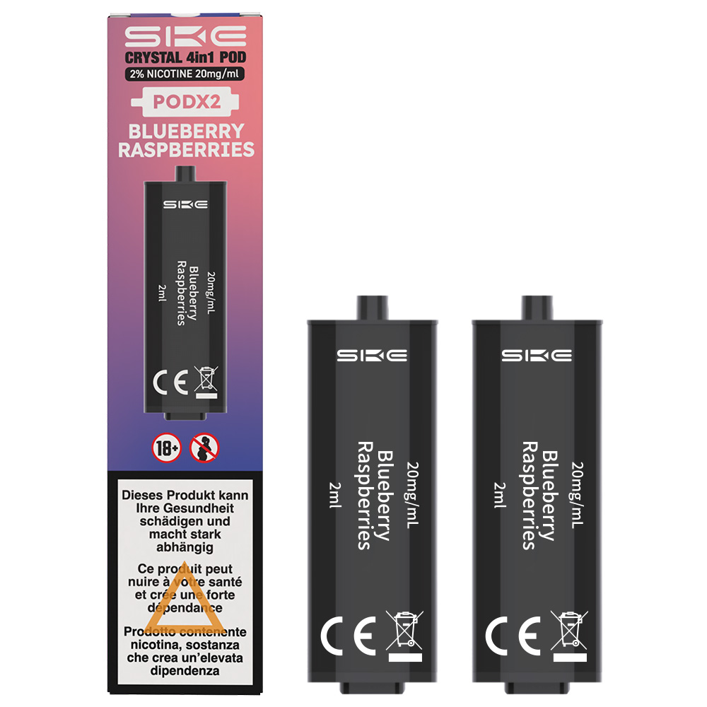 SKE Crystal ~ 4 in 1 ~ 2x2ml Pods (20mg) ~ Blueberry Raspberry Ice