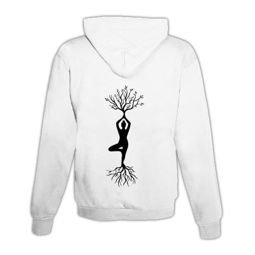 JoyLine Hoodie mit Zipper Yoga Baum Unisex - Weiss