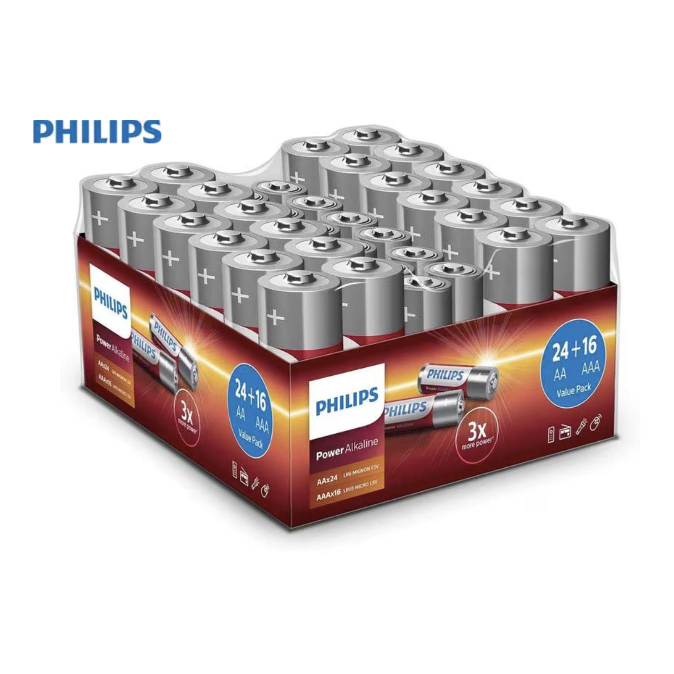 Philips Batterie Alkaline Pack 24x AA, 16x AAA 40 Stück