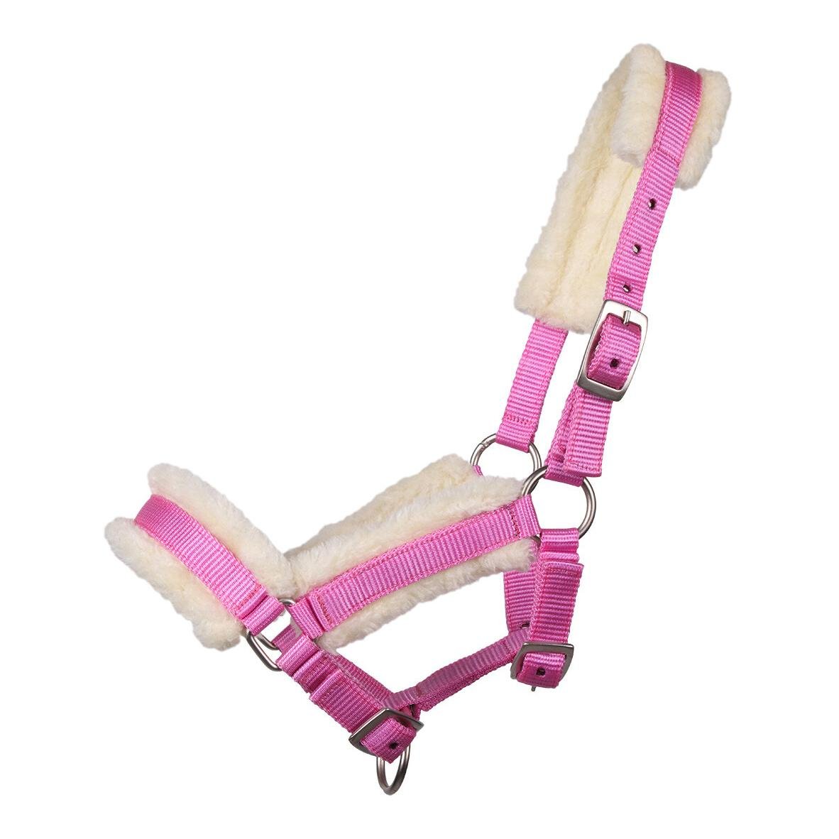 QHP Fohlen Halfter mit Pelz - navy - Rosa