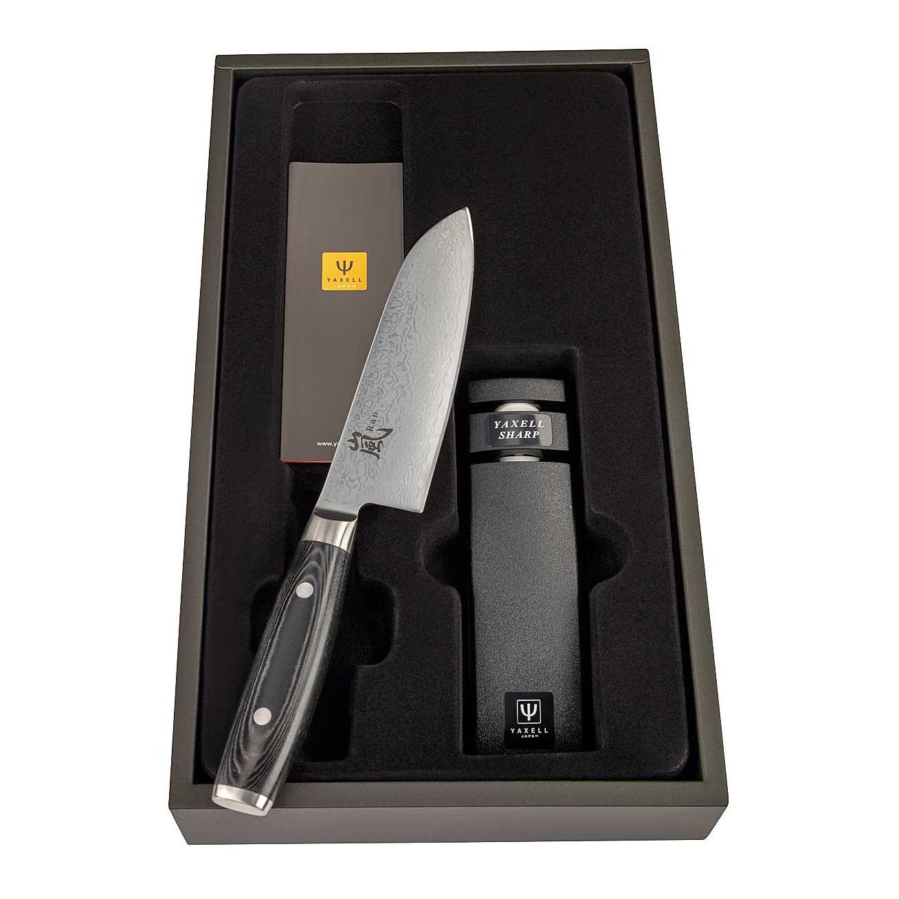Yaxell Kochmesser-Set Santoku RAN+Messerschärfer - Schwarz -