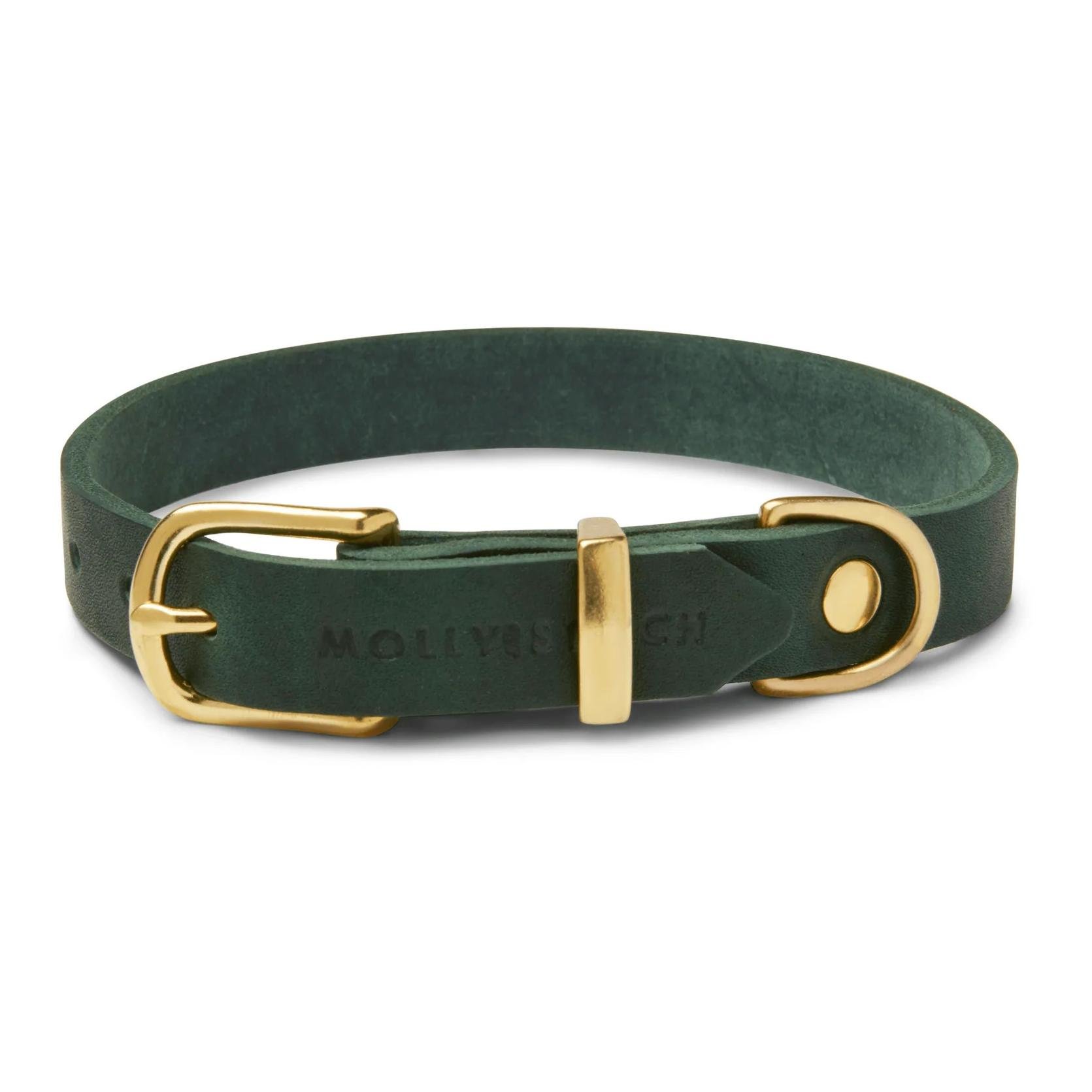 Molly and Stitch Butter Leder Hundehalsband - Waldgrün -