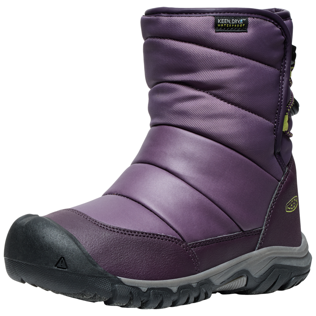KEEN Kids Y Puffrider WP Winterschuhe unisex, black plum/daiquiri green, Grösse: 35