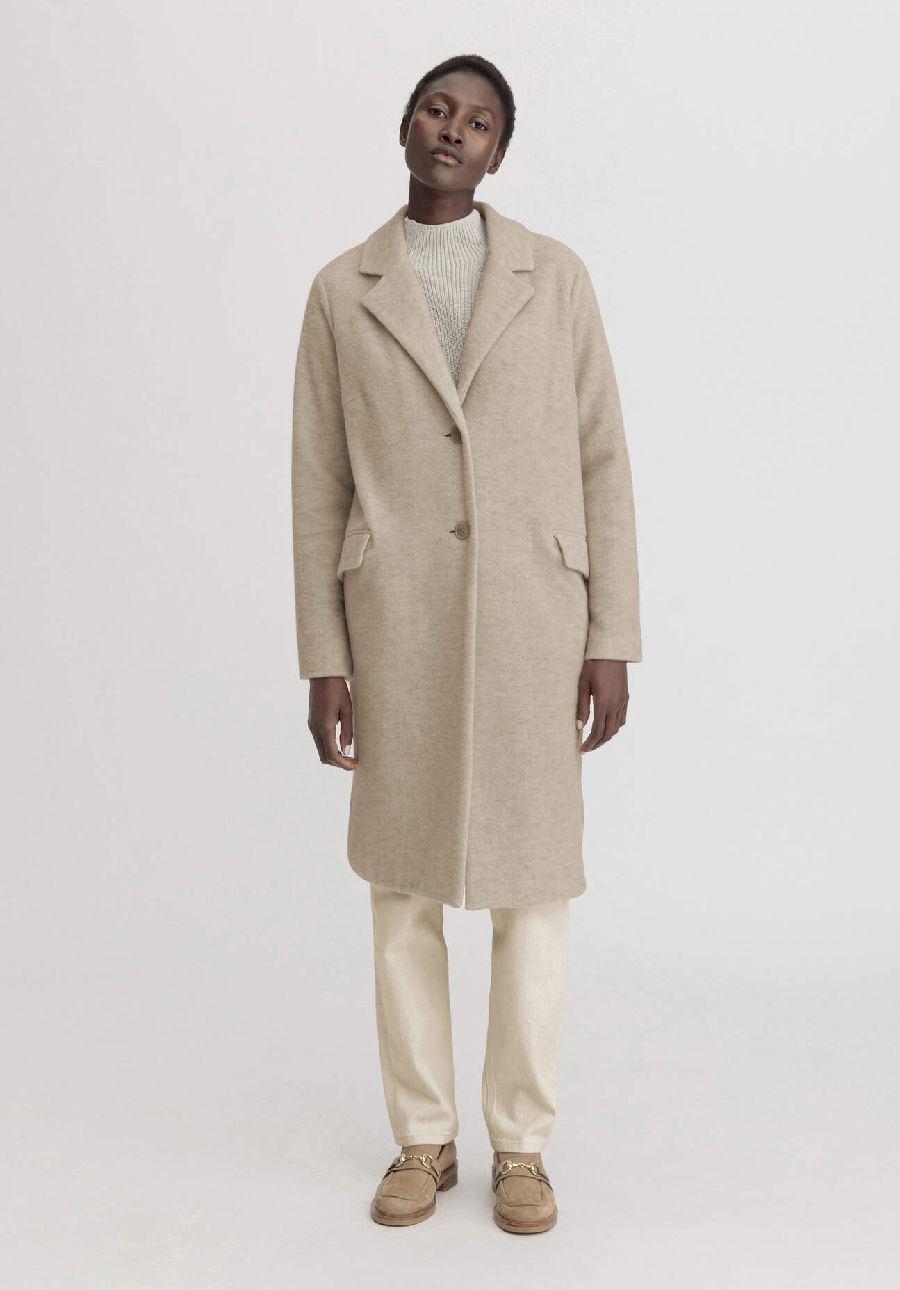 hessnatur Damen Wollfleece Mantel Regular aus Bio-Merinowolle mit Bio-Baumwolle - beige Grösse46