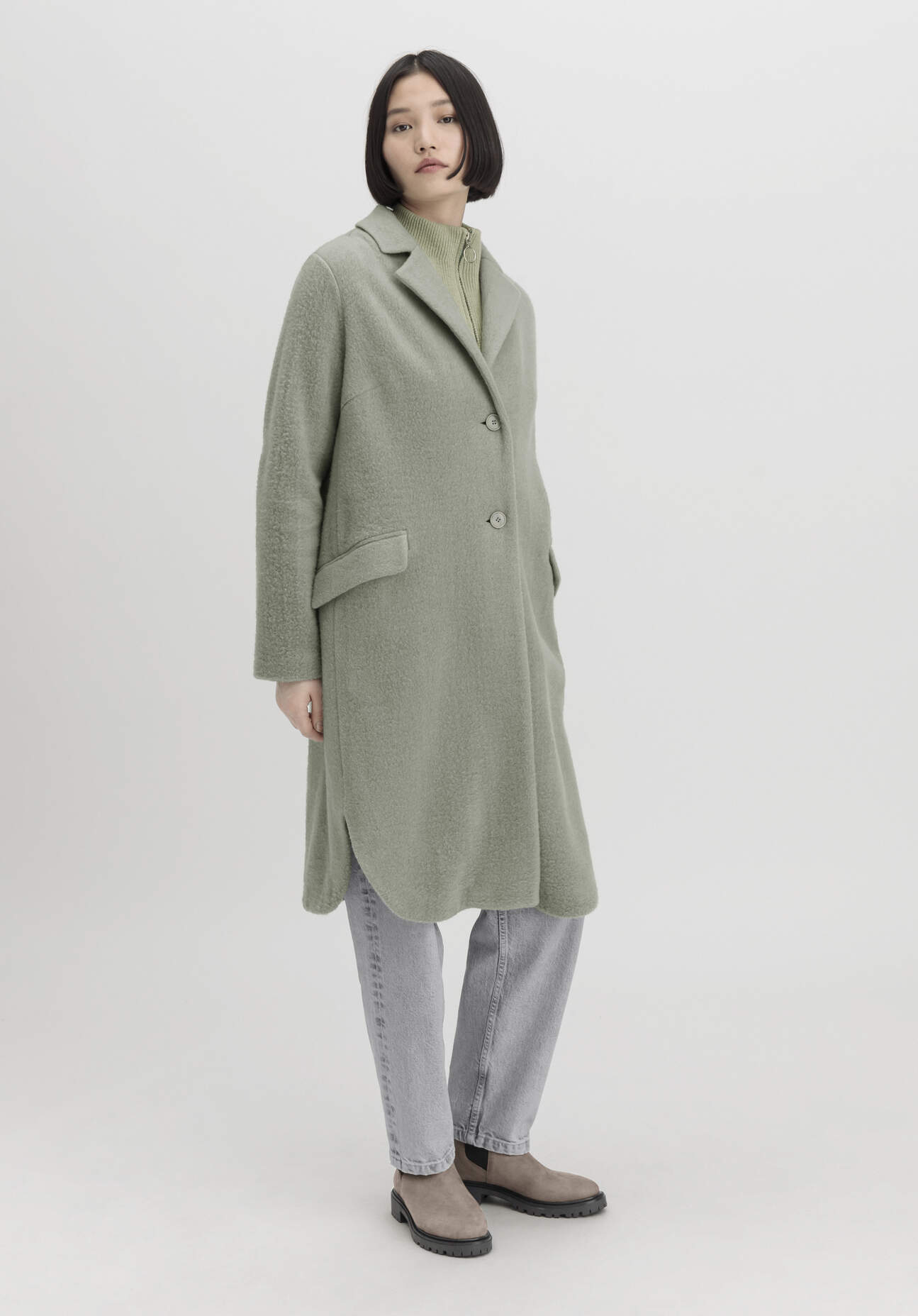 hessnatur Damen Wollfleece Mantel Regular aus Bio-Merinowolle mit Bio-Baumwolle - grün Grösse48