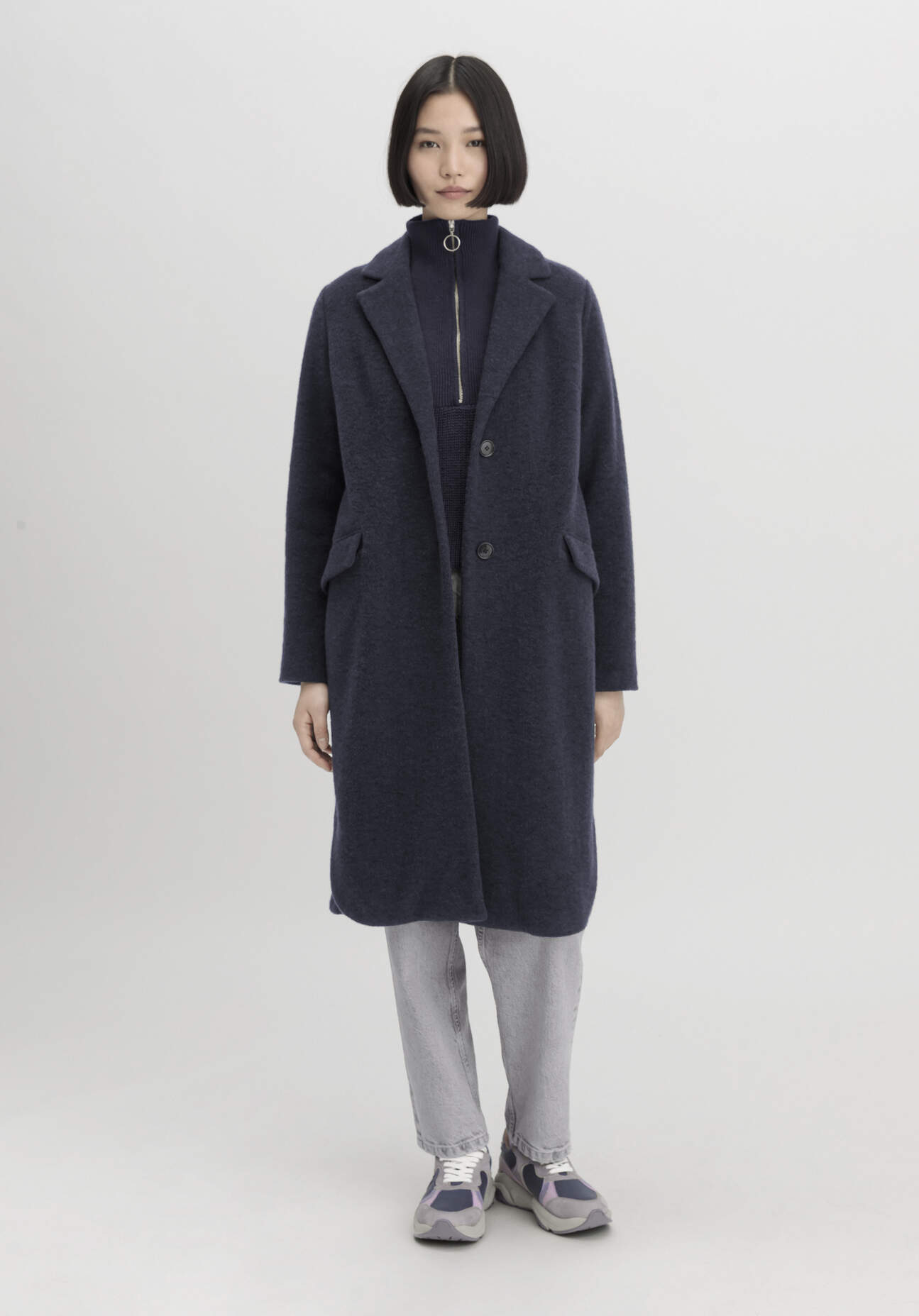 hessnatur Damen Wollfleece Mantel Regular aus Bio-Merinowolle mit Bio-Baumwolle - blau Grösse40