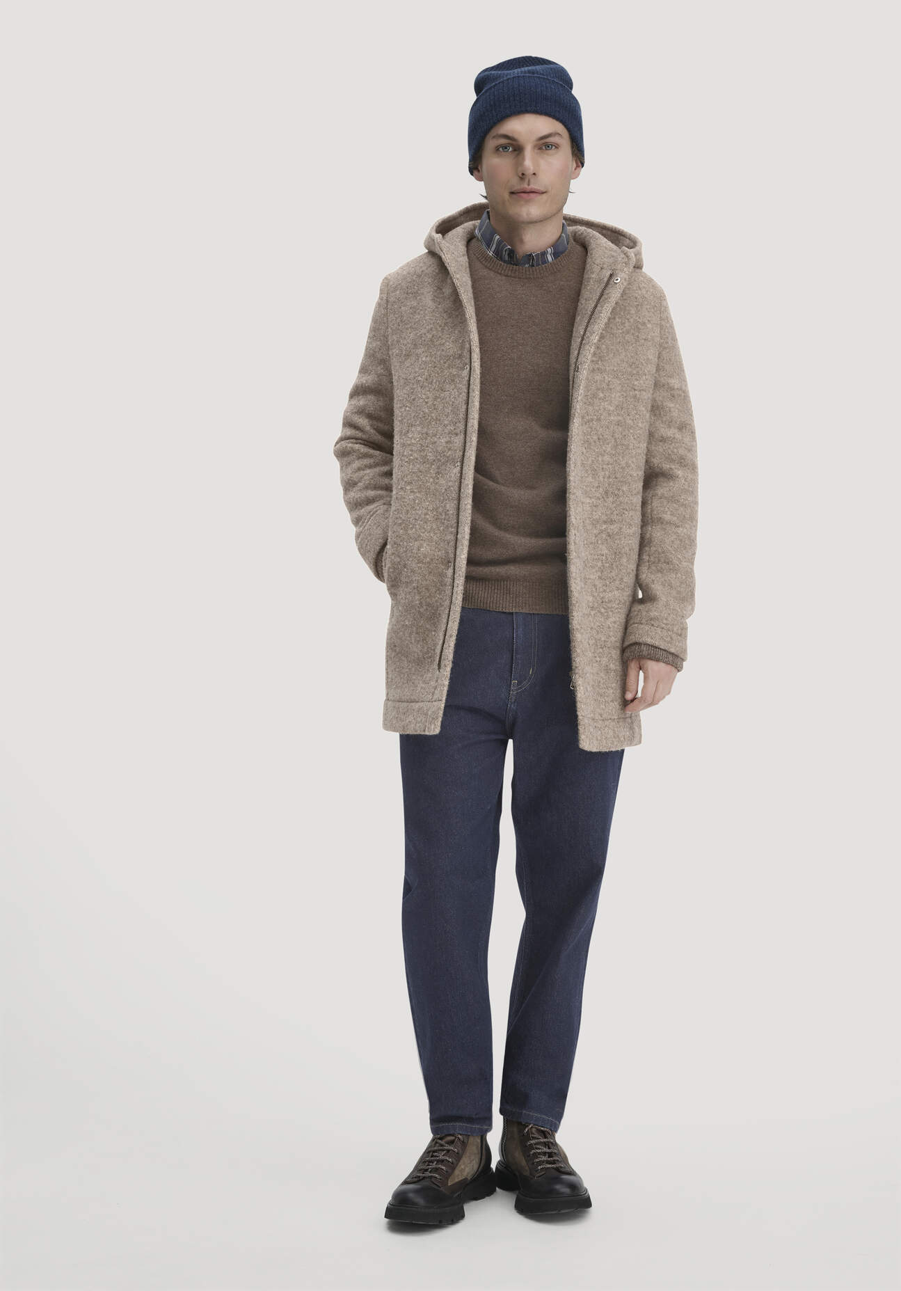 hessnatur Herren Rhön-Mantel Relaxed aus regionaler Schurwolle - beige Grösse46