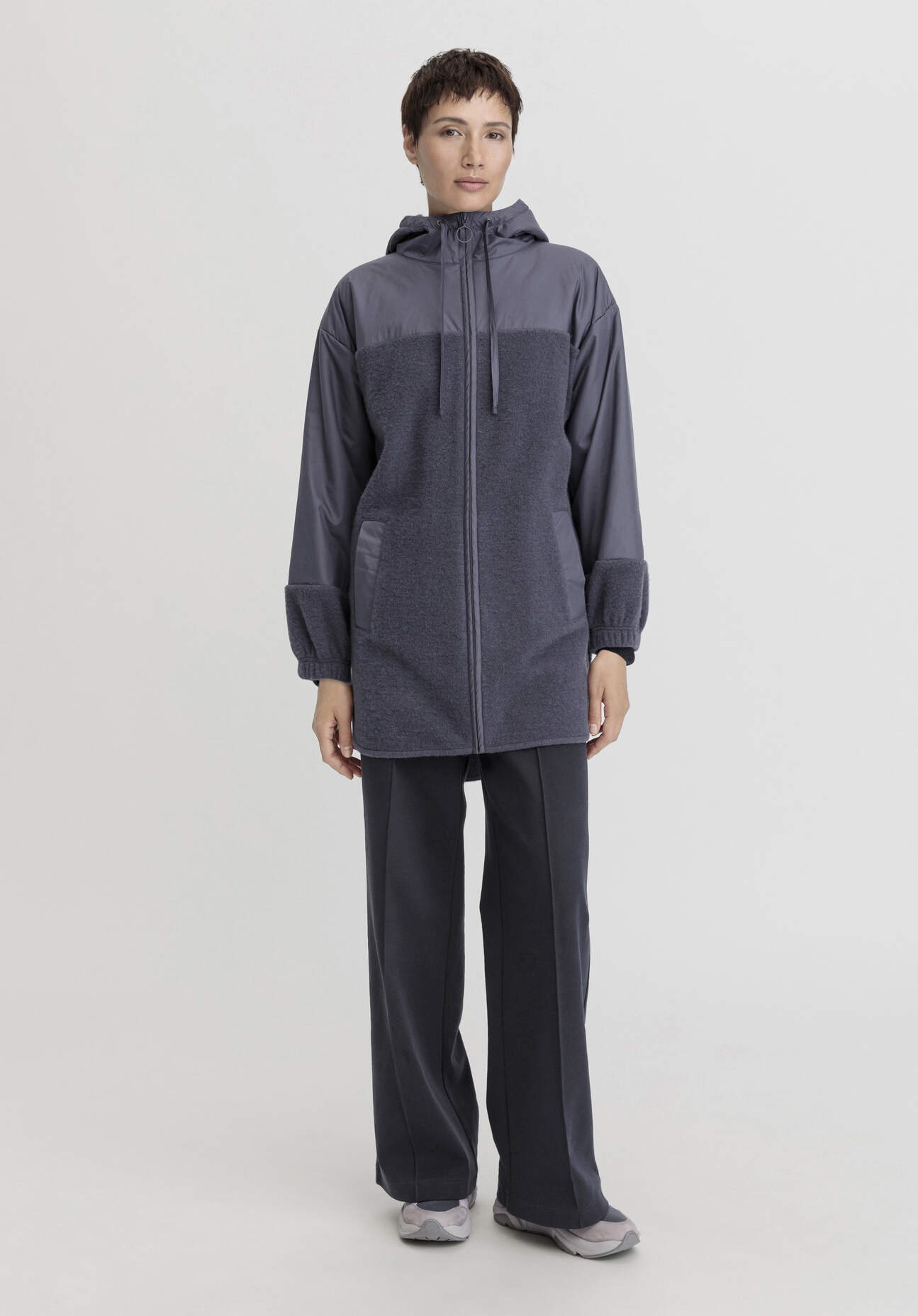 hessnatur Damen Wollfleece Mantel Relaxed aus Bio-Merinowolle mit Bio-Baumwolle - lila GrösseS