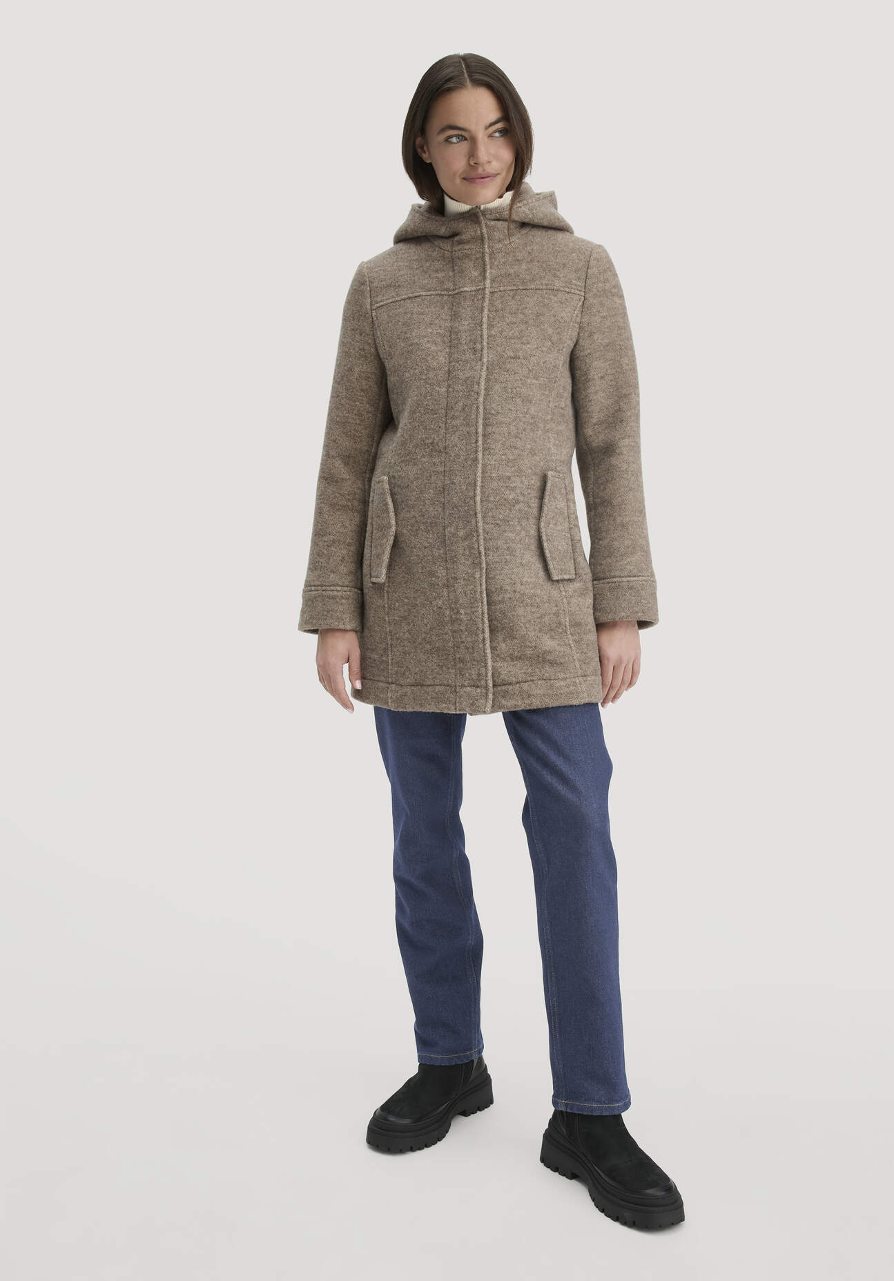 hessnatur Damen Rhön Mantel Regular aus regionaler Schurwolle - beige Grösse44