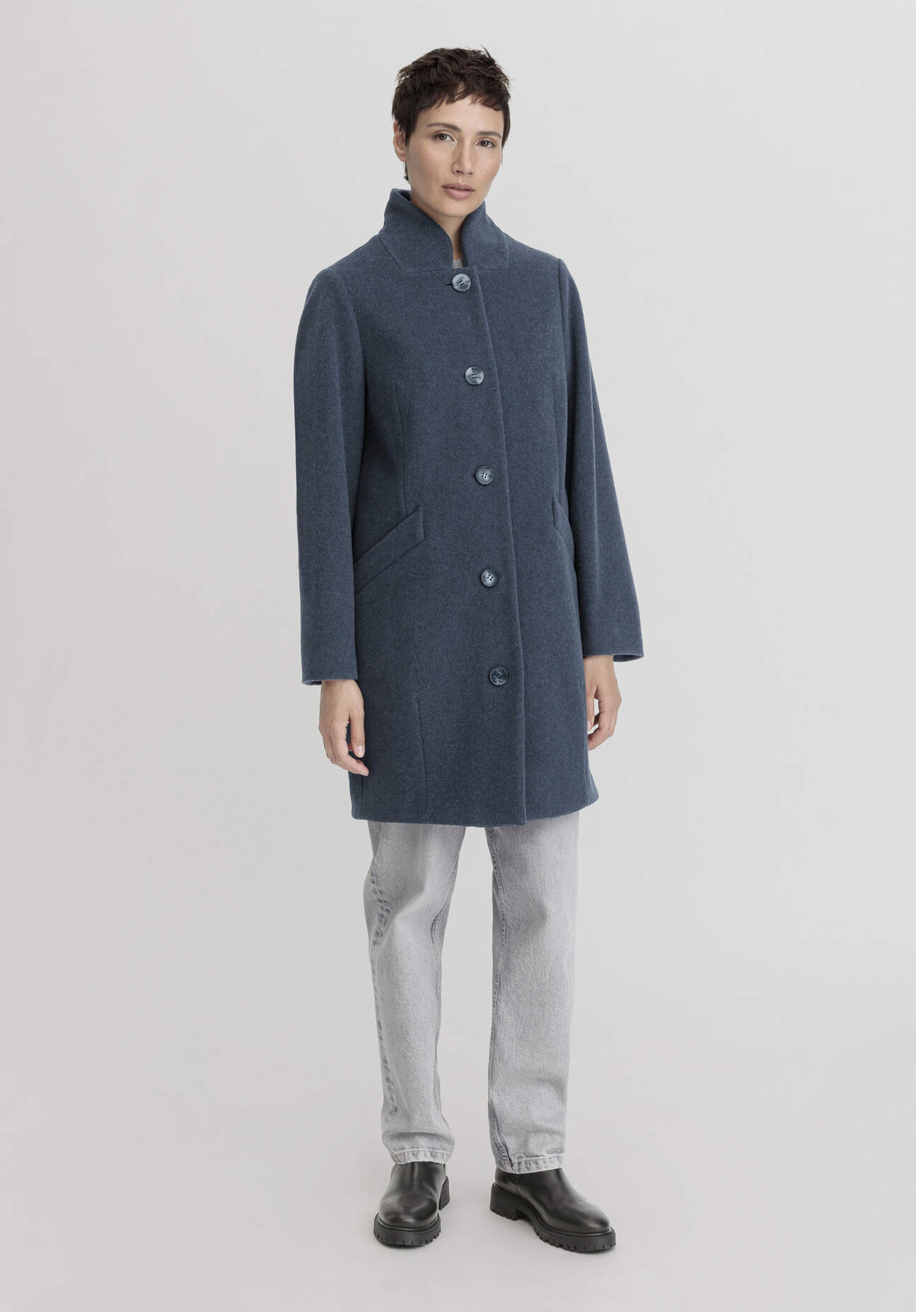 hessnatur Damen Woll-Mantel Relaxed aus Bio-Merinowolle - blau Grösse38