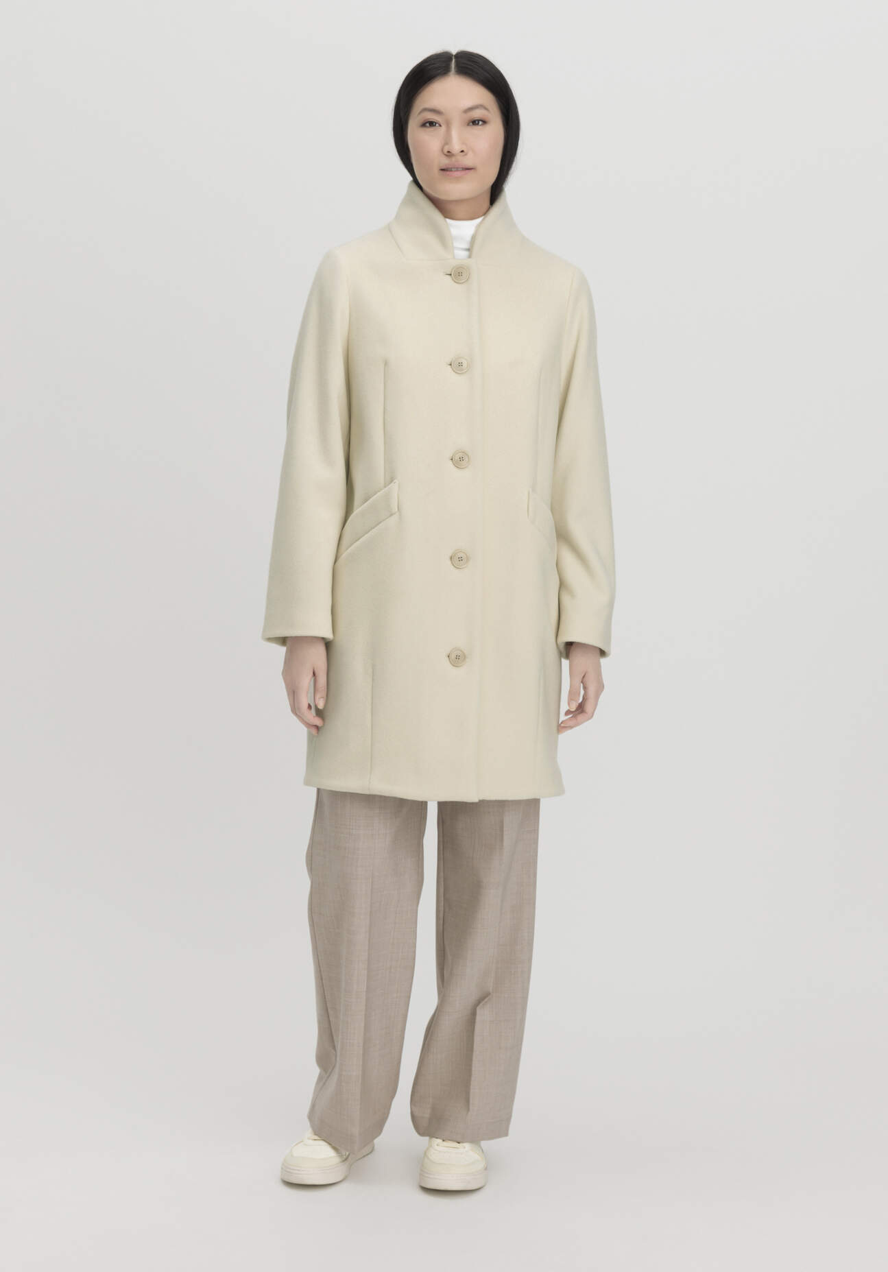 hessnatur Damen Woll-Mantel Relaxed aus Bio-Merinowolle - naturfarben Grösse46