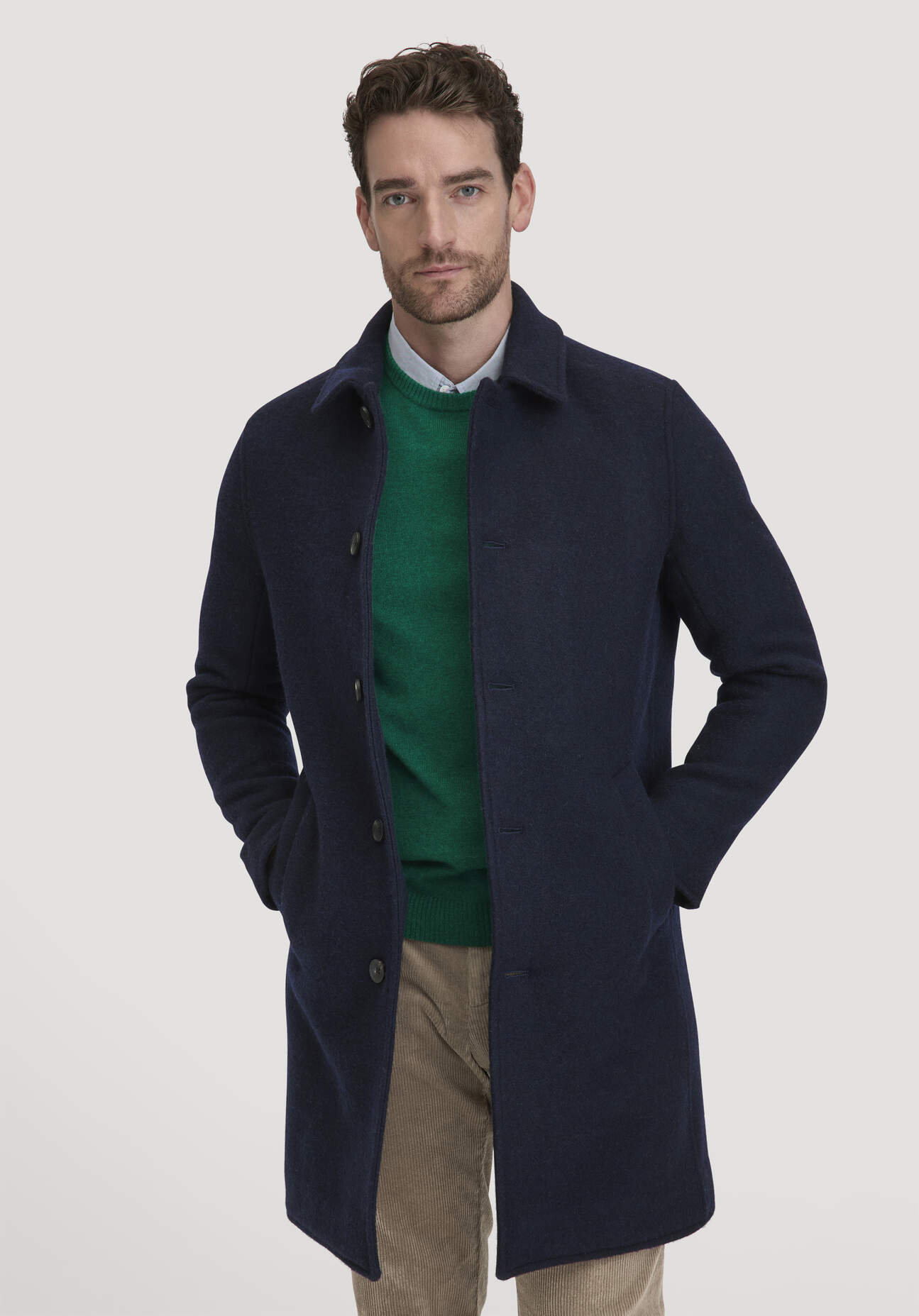 hessnatur Herren Rhön Mantel Relaxed aus regionaler Schurwolle - blau Grösse52