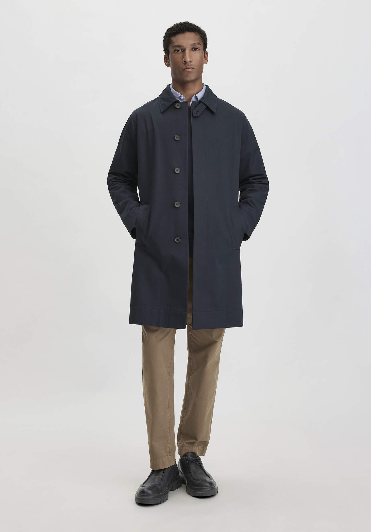 hessnatur Herren Mantel Regular NATURE SHELL aus Bio-Baumwolle - blau Grösse50