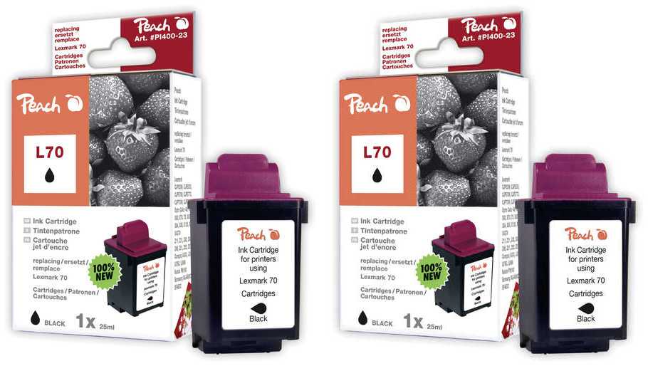 Peach L70 BK 2 Druckköpfe 2*bk ersetzt Samsung, Lexmark, Kodak, Compaq, Brother No. 70BK*2, 12A1970, 12AX970E für z.B. Brother MFC -7050 C