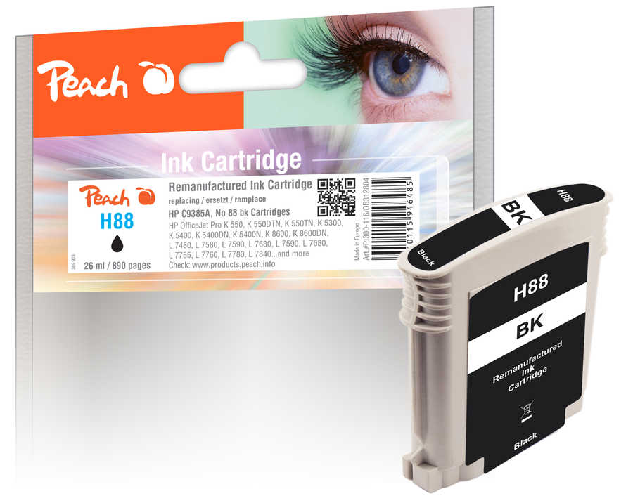 Peach H88bk Druckerpatrone bk ersetzt HP No. 88 bk, C9385AE für z.B. HP OfficeJet Pro K 5300, HP OfficeJet Pro K 5400, HP OfficeJet Pro K 5400 DN