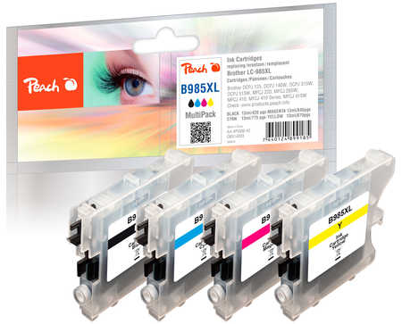 Peach B985 4 Druckerpatronen bk ersetzt Brother LC-985 für z.B. Brother DCPJ 315 W, Brother DCPJ 125, Brother DCPJ 140 W, Brother DCPJ 515 W