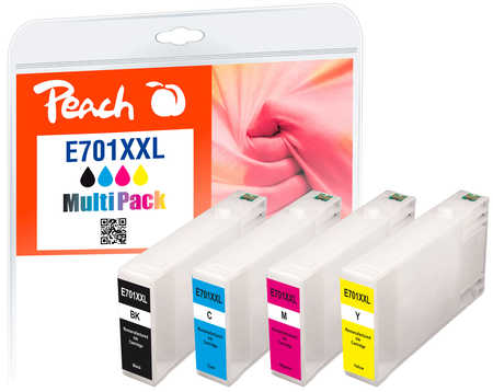 Peach E70 4 Druckerpatronen XL (bk, c/m/y) ersetzt Epson T7015, T7011-T7014 für z.B. Epson WorkForce Pro WP -4015 DN, Epson WorkForce Pro WP -4095 DN
