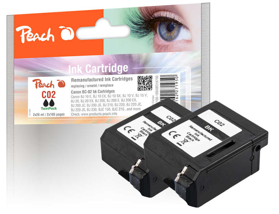 Peach C1/2/3/5 2 Druckköpfe 2*bk ersetzt Lexmark, Canon, IBM, Epson, Konica Minolta, Brother, Ricoh, Apple BC-02BK, 0895A002