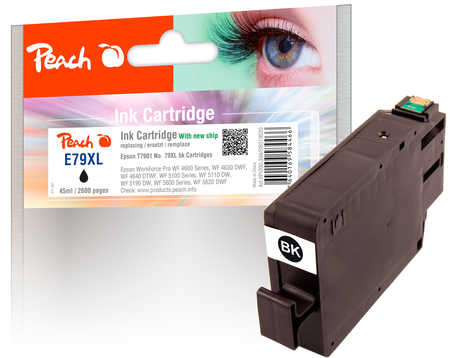 Peach E79XLbk Druckerpatrone XL bk ersetzt Epson No. 79XL bk, C13T79014010 für z.B. Epson WorkForce Pro WF -4600, Epson WorkForce Pro WF -4630 DWF
