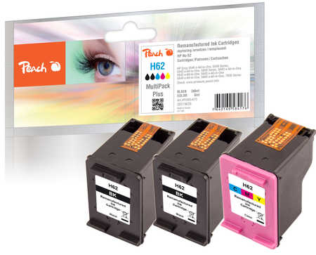 Peach HP 62 3 Druckköpfe (2*bk, col) ersetzt HP No. 62, C2P04AE*2, C2P06AE für z.B. HP Envy 5640 e-All-in-One, HP Envy 5644 e-All-in-One, HP Envy 5540