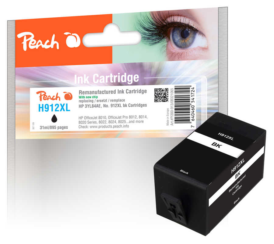 Peach H912XLBK Druckerpatrone XL bk ersetzt HP No. 912XL BK, 3YL84AE für z.B. HP OfficeJet 8010, HP OfficeJet Pro 8012, HP OfficeJet Pro 8013