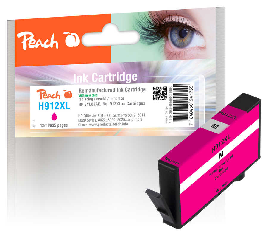Peach H912XLM Druckerpatrone XL ma ersetzt HP No. 912XL M, 3YL82AE für z.B. HP OfficeJet 8010, HP OfficeJet Pro 8012, HP OfficeJet Pro 8013