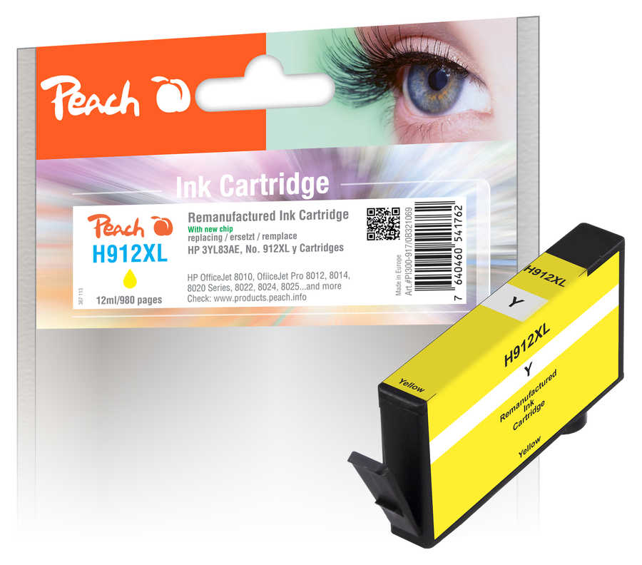 Peach H912XLY Druckerpatrone XL ye ersetzt HP No. 912XL Y, 3YL83AE für z.B. HP OfficeJet 8010, HP OfficeJet Pro 8012, HP OfficeJet Pro 8013